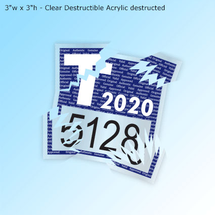 Destructible Decals - 3"w x 3"h - Clear Destructible Acrylic Destructible Decals - 3"w x 3"h - Clear Destructible Acrylic
