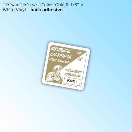 EconoQuick Decals - 1½"w x 1½"h w/ 1 color: Gold & ⅛" #. White Vinyl - back adhesive EconoQuick Decals - 1½"w x 1½"h w/ 1 color: Gold & ⅛" #. White Vinyl - back adhesive