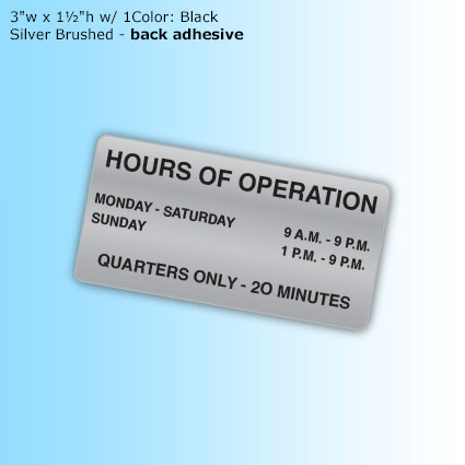 EconoQuick Decals - 3"w x 1½"h w/ 1 color: Black. Silver Brushed - back adhesive EconoQuick Decals - 3"w x 1½"h w/ 1 color: Black. Silver Brushed - back adhesive