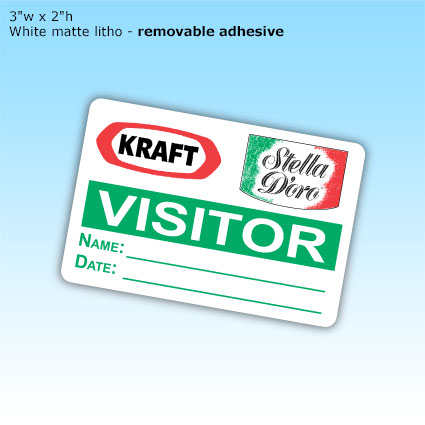 Lapel Stickers - 3"w x 2"h. White matte litho - removable adhesive Lapel Stickers - 3"w x 2"h. White matte litho - removable adhesive