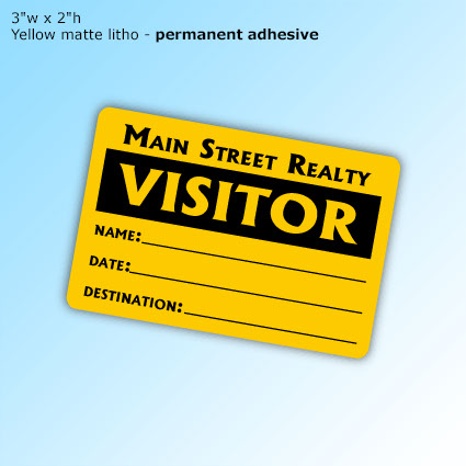 Lapel Stickers - 3"w x 2"h. Yellow matte litho - permanent adhesive Lapel Stickers - 3"w x 2"h. Yellow matte litho - permanent adhesive