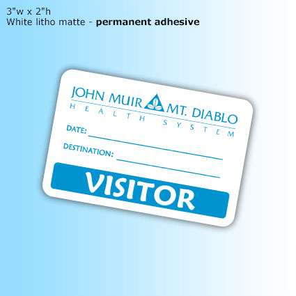 Lapel Stickers - 3"w x 2"h. White litho - permanent adhesive Lapel Stickers - 3"w x 2"h. White litho - permanent adhesive