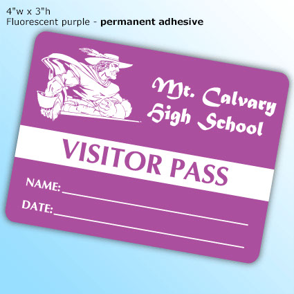 Lapel Stickers - 4"w x 3"h. Fluorescent purple - permanent adhesive Lapel Stickers - 4"w x 3"h. Fluorescent purple - permanent adhesive